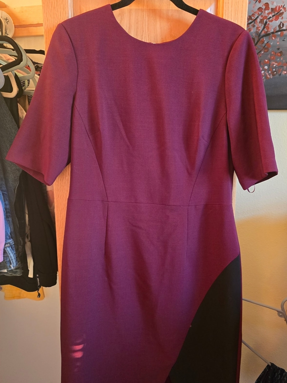 Maroon Midi Sheath Dress with Black Accent
